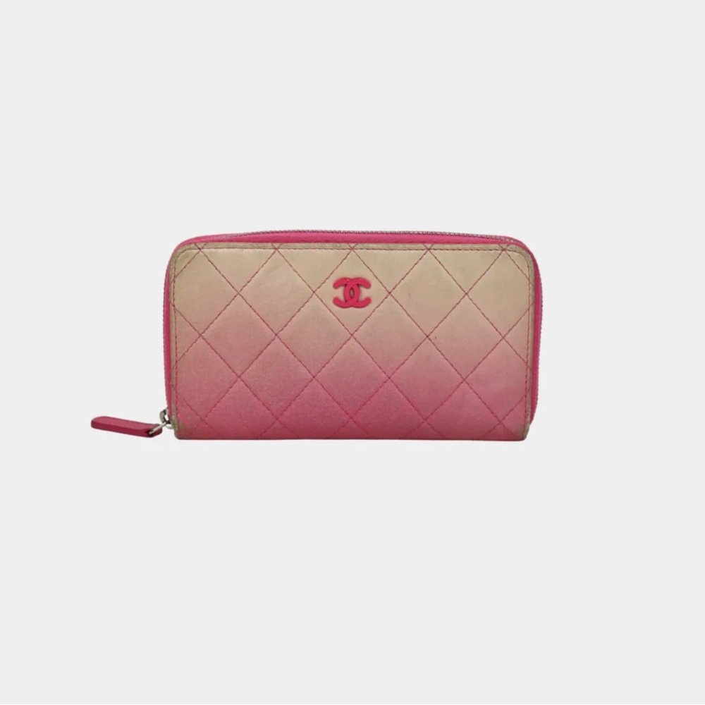 Chanel Pink & White Ombre Quilted Wallet